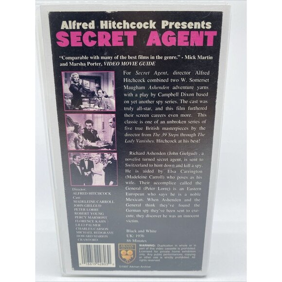 Alfred Hitchcock Presents Secret Agent VHS Tape Madeleine Carroll John Gielgud - Picture 3 of 7